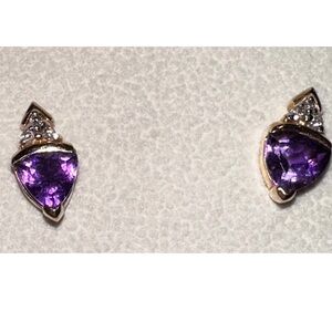 14k Trillion Cut Amethyst Diamond Earrings